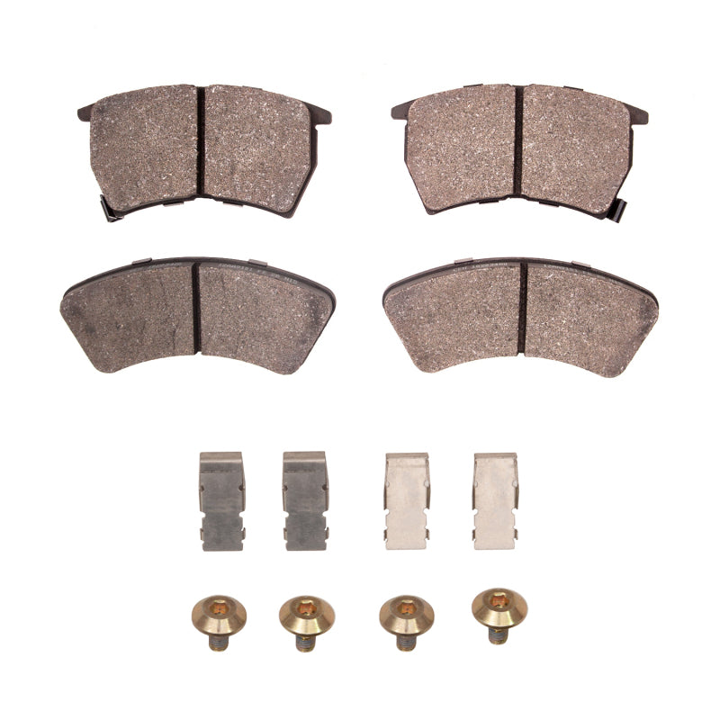 Mazda 323 1987-1989 front brake pads and hardware kit by R1 Concepts, showing OE brake pads and hardware components.