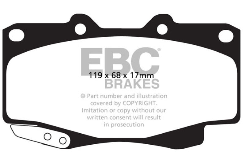 EBC Ultimax2 front brake pads for Toyota Tacoma 4WD 2.7, OE quality brake pads with visible metal backing and brake pad friction surface