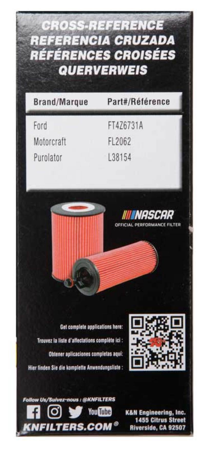 K&N Engineering Ford/Lincoln oil filter with 1.938-inch diameter and 5.5-inch height, designed for engine oil filtration.