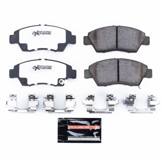 PowerStop Z26 Extreme Street brake pads for front of 2002-2006 Acura RSX, with hardware for performance braking.