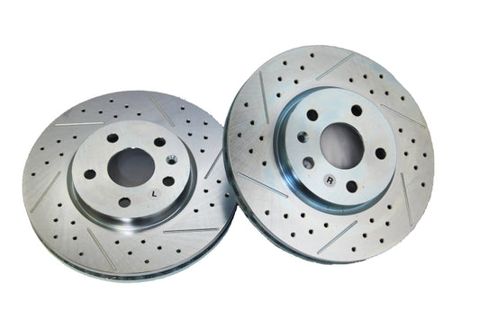 Baer Brakes front slot and drilled performance rotors for 2010-2013 Buick LaCrosse, showcasing drilled and slotted brake rotors.