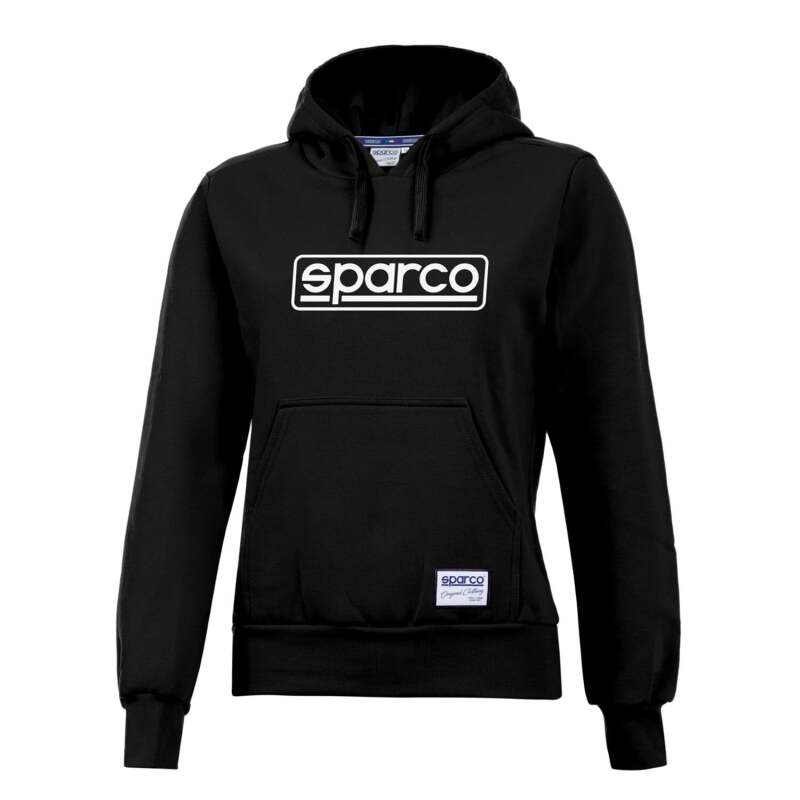 Black Sparco Lady Frame hoodie sweatshirt with a relaxed fit, featuring the Sparco logo on the front and a comfortable design.