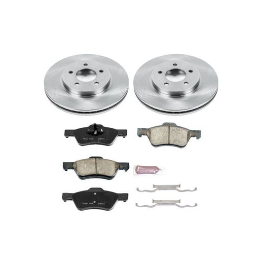 PowerStop OE front brake kit for 2010-2012 Ford Escape with brake rotors and pads, designed for reliable stopping performance.