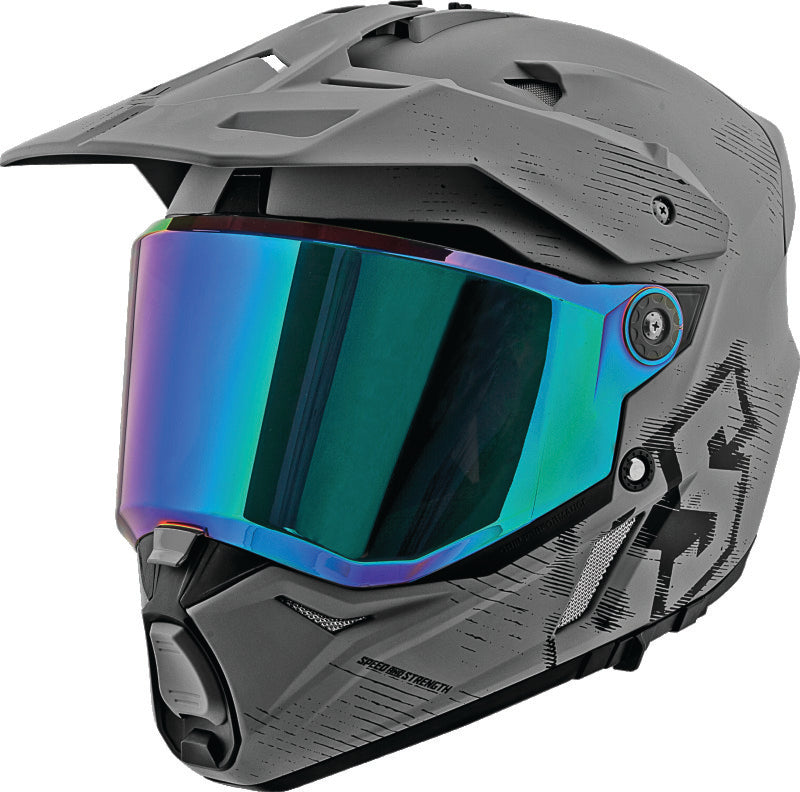 Speed and Strength SS2600 Fame and Fortune helmet in grey and black, medium-sized motorcycle helmet with vented design.
