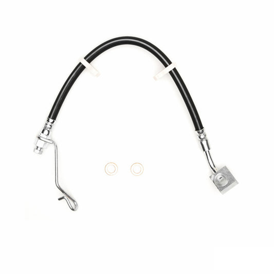 DFC Dodge Ram 1500 rear-left brake hose from brake line kit, showing the flexible rubber and metal fittings.