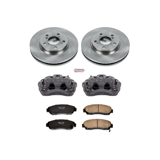 PowerStop OE front brake kit with calipers for Honda Odyssey 2005-2010, includes brake rotors and calipers.