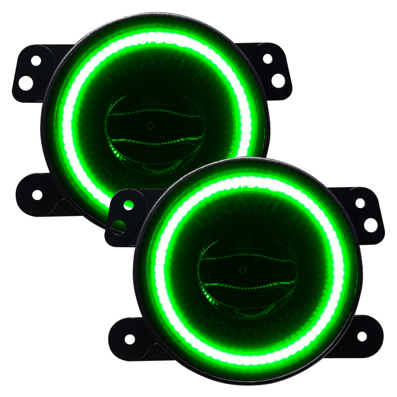Oracle Lighting high performance green LED fog lights for Jeep Wrangler JK, JL, and JT models, featuring durable construction and bright illumination.