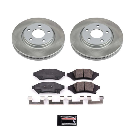 PowerStop rear semi-coated brake rotor kit for Saturn Ion 2004-2007, performance brake kit with drilled and slotted rotors.