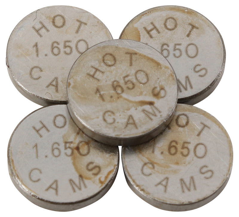 Hot Cams valve shim kit for 2004-2008 Kawasaki 400 DVX and 2002-2016 Honda CRF 450 R, 5-pack with 1.650mm shims.