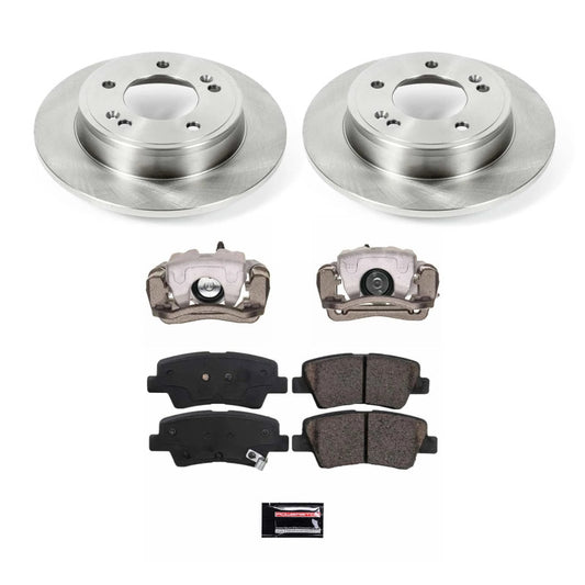 Rear PowerStop OE brake kit with calipers for 2017-2019 Kia Soul, featuring high-quality brake components and hardware.