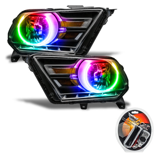 Oracle Ford Mustang 2010-2014 ColorSHIFT headlights, non-HID version, featuring vibrant LED lighting and sleek headlamp design