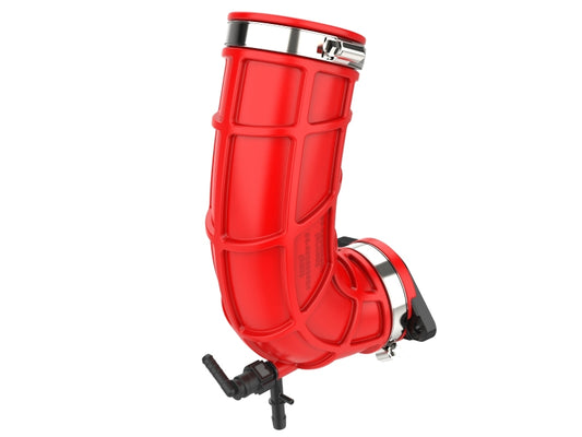 aFe red turbo inlet pipe for enhanced airflow, designed for use with PN 50-70119, 50-70127, and 50-70131.