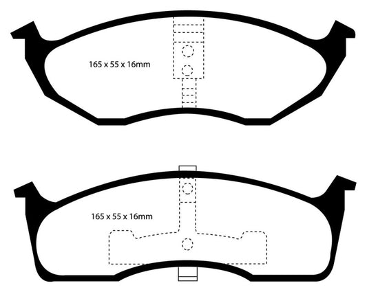 EBC Redstuff performance front brake pads for Chrysler 300M 3.5, featuring red friction material for improved braking performance.