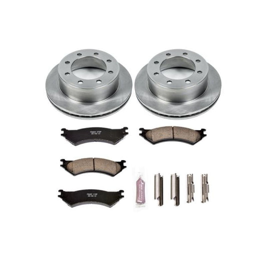 PowerStop OE rear brake kit for 2007 Ford E-150, includes brake rotors and pads, installed on the vehicle's rear axle.