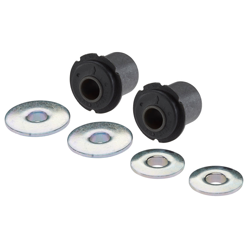 Moog Dodge 330 front upper control arm bushing for suspension, shown in image with rubber bushing and metal components.