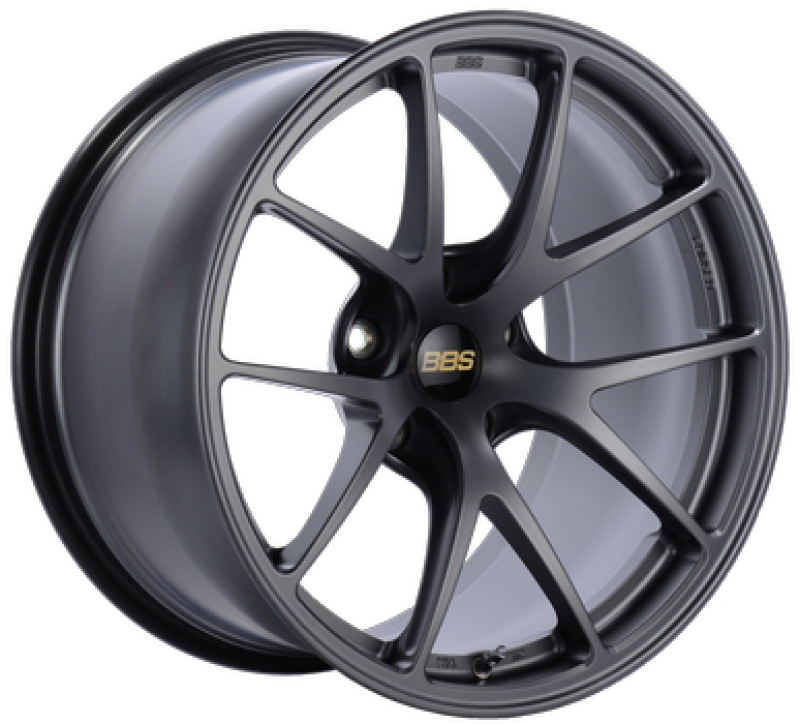 BBS RI-A 19x10.5 forged matte graphite wheel with 5x130 bolt pattern, ET43 offset, CB71.6mm, shown with PFS/clip.