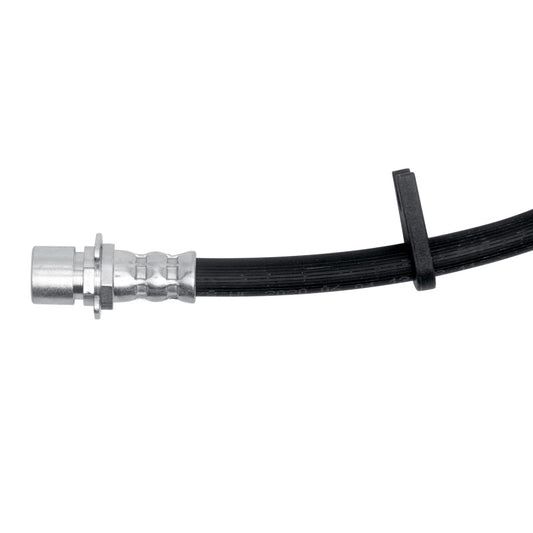 DFC Cadillac ATS front right brake hose from the brake line kit, showing the flexible metal braided construction.