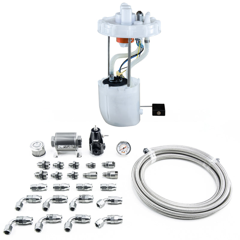 DeatschWerks DW400 fuel pump module and return kit with PTFE fuel lines for 2012-2015 Honda Civic Si and 2013-2015 Acura ILX, installed view