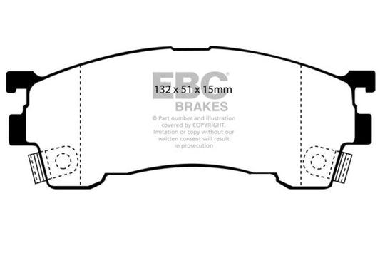 EBC Ultimax2 front brake pads for Ford Probe 2.0 16v (1993-1997), OE-style brake pads with metal backing plates.