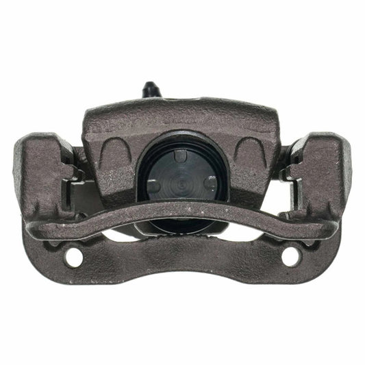 PowerStop OE rear left brake caliper for 2012-2017 Kia Rio, replacement part, showcasing the black metal caliper with mounting hardware.