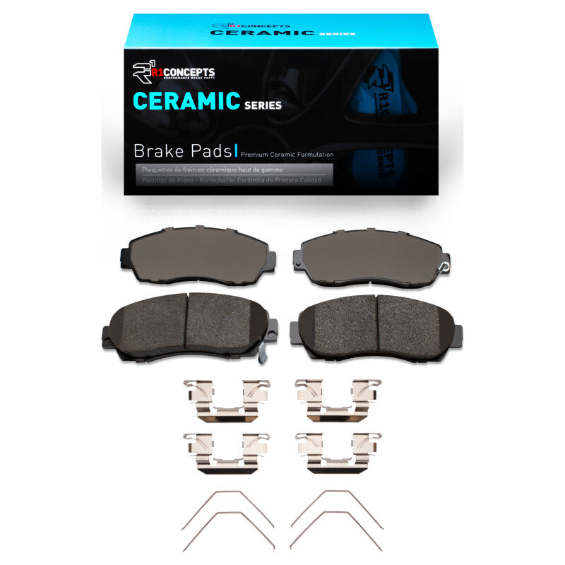 R1 Concepts Acura TLX 2005-2025 front brake pads and hardware kit, ceramic OE replacement for reliable stopping power.