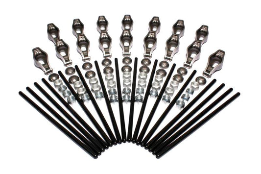 COMP Cams rocker arm and pushrod kit for performance engine, featuring durable metal construction and precise fit.