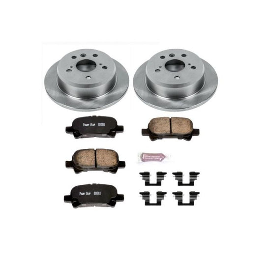 PowerStop rear Autospecialty brake kit for 2005-2007 Toyota Avalon, OE style with brake rotors and calipers visible.
