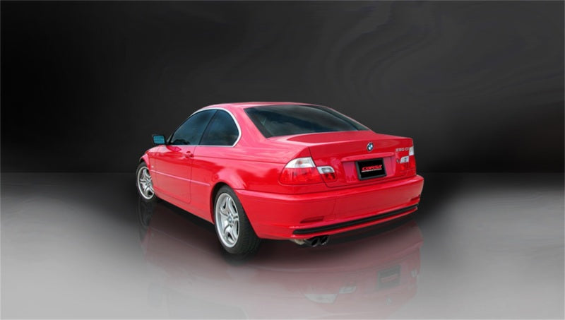 Black Corsa Performance axle-back exhaust for BMW 325i/ci E46 convertible 2001-2006, showing the sleek exhaust tip and piping.