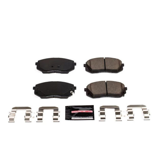 PowerStop Z23 Evolution Sport brake pads for 2018 Hyundai Elantra GT front, with hardware, performance brake components.