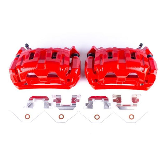 PowerStop front red brake calipers with brackets for 2011-2017 Honda Odyssey, performance replacement pair.