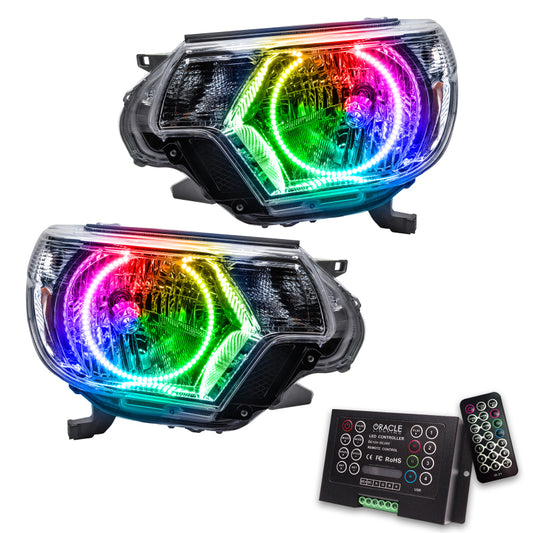 Oracle Lighting Toyota Tacoma SMD HL ColorSHIFT headlights with 2.0 controller, showcasing adjustable LED headlight design.