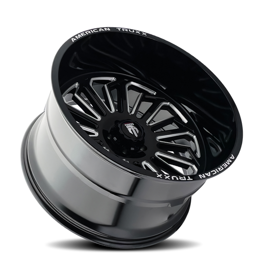 American Truxx AT1916 Butcher 24x14 cast wheel with gloss black milled finish, 6x139.7 bolt pattern, -76mm offset, 106mm hub