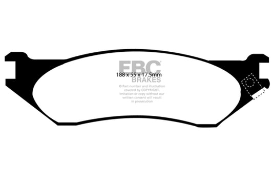 EBC Ultimax2 front brake pads for Dodge B150 B1500 cargo van 1/2 ton, OE style, with visible friction material and metal backing plates.