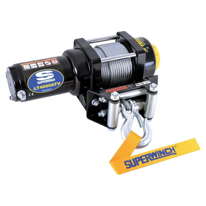 Superwinch 4000 lbs 12V DC steel winch with 50ft 3/16in steel rope for off-road recovery and towing.