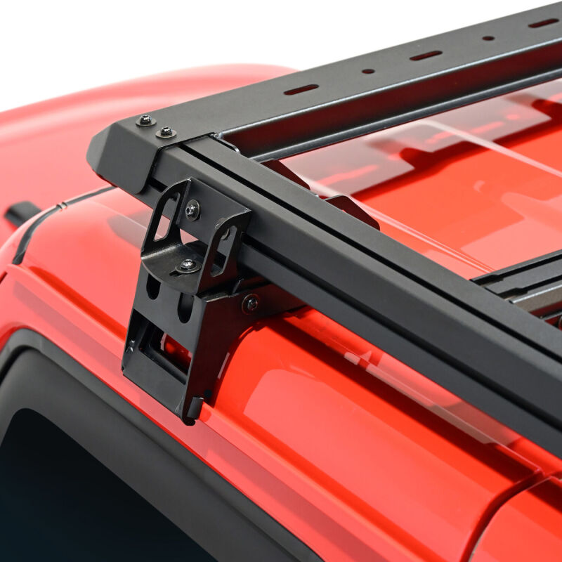 Westin Jeep Gladiator Mesa roof rack from 20-26 model, sturdy black roof rack system with mounting rails for outdoor gear.