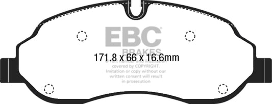 EBC 15+ Ford Transit 2.2 TD Ultimax2 front brake pads, OE quality, with metal backing and friction material for reliable stopping power