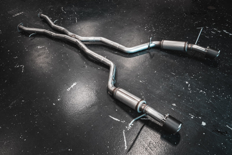 MBRP Dodge Durango SRT 6.4L Armor Pro T304 SS 3-inch cat back exhaust with dual rear exit and carbon fiber tips.