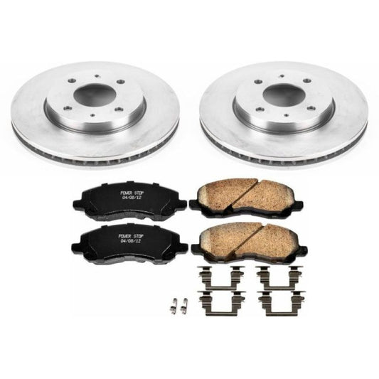 PowerStop OE front brake kit for 2004 Mitsubishi Lancer, includes brake rotors and pads for reliable stopping power.
