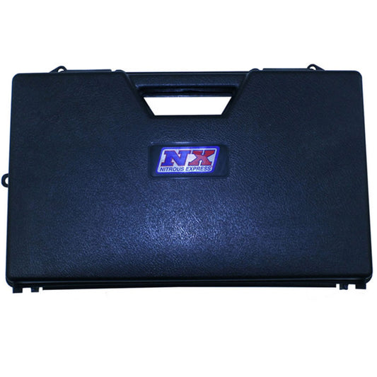 Nitrous Express molded carrying case for Master Flow check gauges, durable black plastic with secure latch for storage and transport.