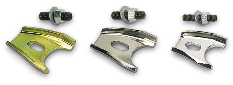 Chrome-plated steel Moroso Chevrolet V8/V6 distributor hold down clamp for V8 and V6 engines, securely fastens distributor components.