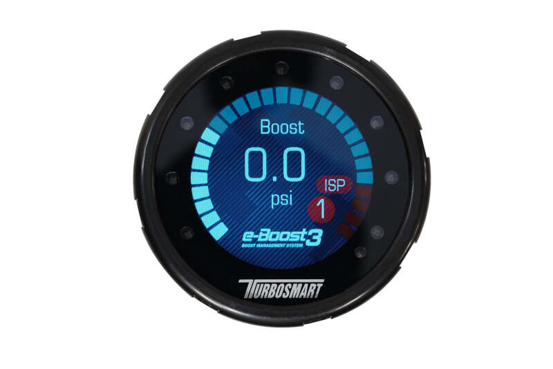 Turbosmart EB3 60PSI 60mm black boost controller mounted on engine components, showcasing durable black finish and compact design.