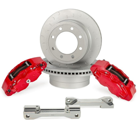 Alcon rear 17-22 Ford F250/F350 big brake kit with 363x38mm rotors and 4-piston calipers for enhanced stopping power.