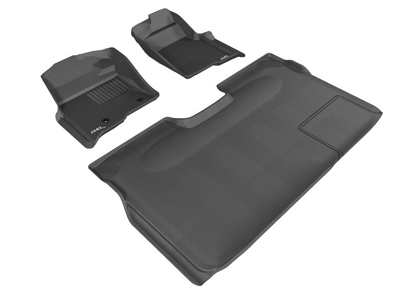 3D MAXpider black rubber floor mats for 2010-2014 Ford F-150 Super Crew truck interior, full set with textured surface.
