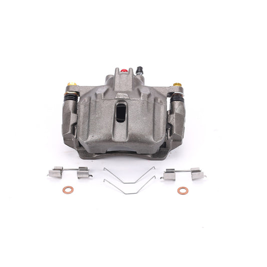 PowerStop OE front left brake caliper with bracket for 2012-2015 Honda Civic, showcasing the black caliper and mounting hardware.