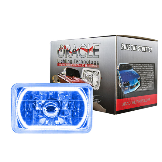 Oracle Lighting blue halo sealed beam headlights, 4x6 inches, designed for optimal visibility and modern vehicle styling.