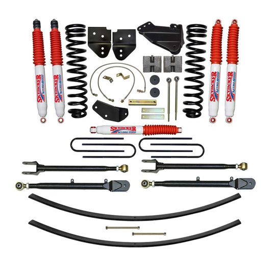 Skyjacker 8.5-inch lift kit installed on Ford F250 4WD with gas engine, showing the lifted suspension and vehicle stance.