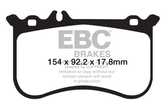 EBC performance red brake pads for Mercedes-Benz CL550 5.5 AMG Sport Pkg front brake system, high-performance automotive part.