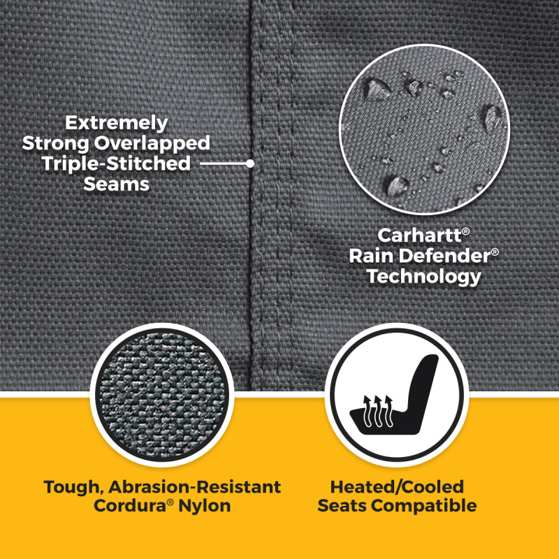 Covercraft Carhartt Super Dux second row seat cover for Toyota Tacoma 2016-2023 in gravel color, durable custom car seat protection.