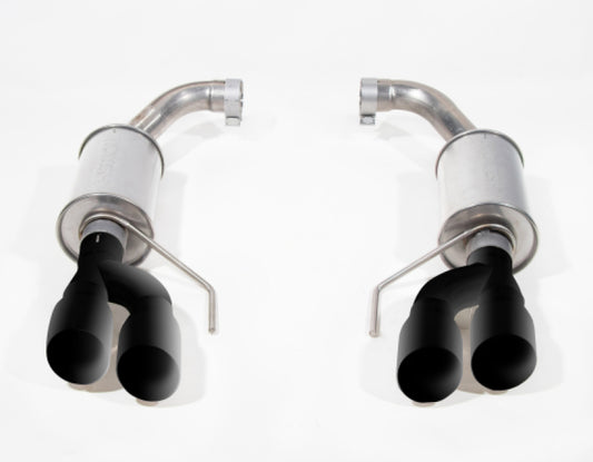 Roush 18-25 Mustang GT black tip axle back exhaust system with dual chrome tips on a sleek black exhaust pipe.