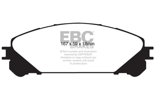 EBC 15+ Lexus NX200t 2.0 Turbo Greenstuff front brake pads for high-performance braking, shown in the image.